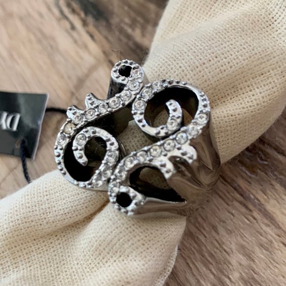 Dyrberg/Kern Antia Swarovski crystal scrollwork ring in silver - Picture 2 of 3